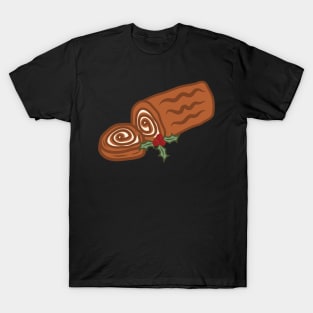 Cozy Retro Yule Log Holly Berry Vintage Aesthetic Pagan Christmas Pattern T-Shirt